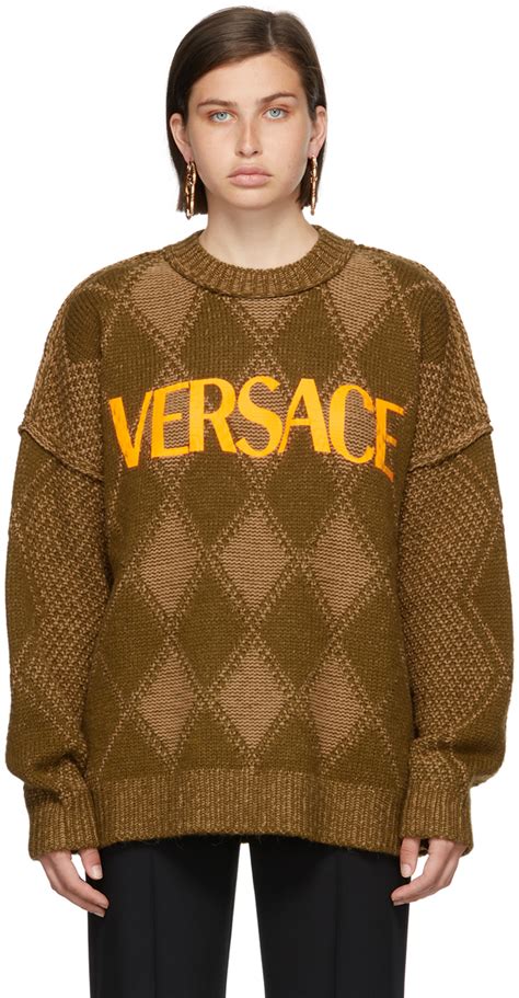 Versace: Khaki Argyle Logo Sweater 